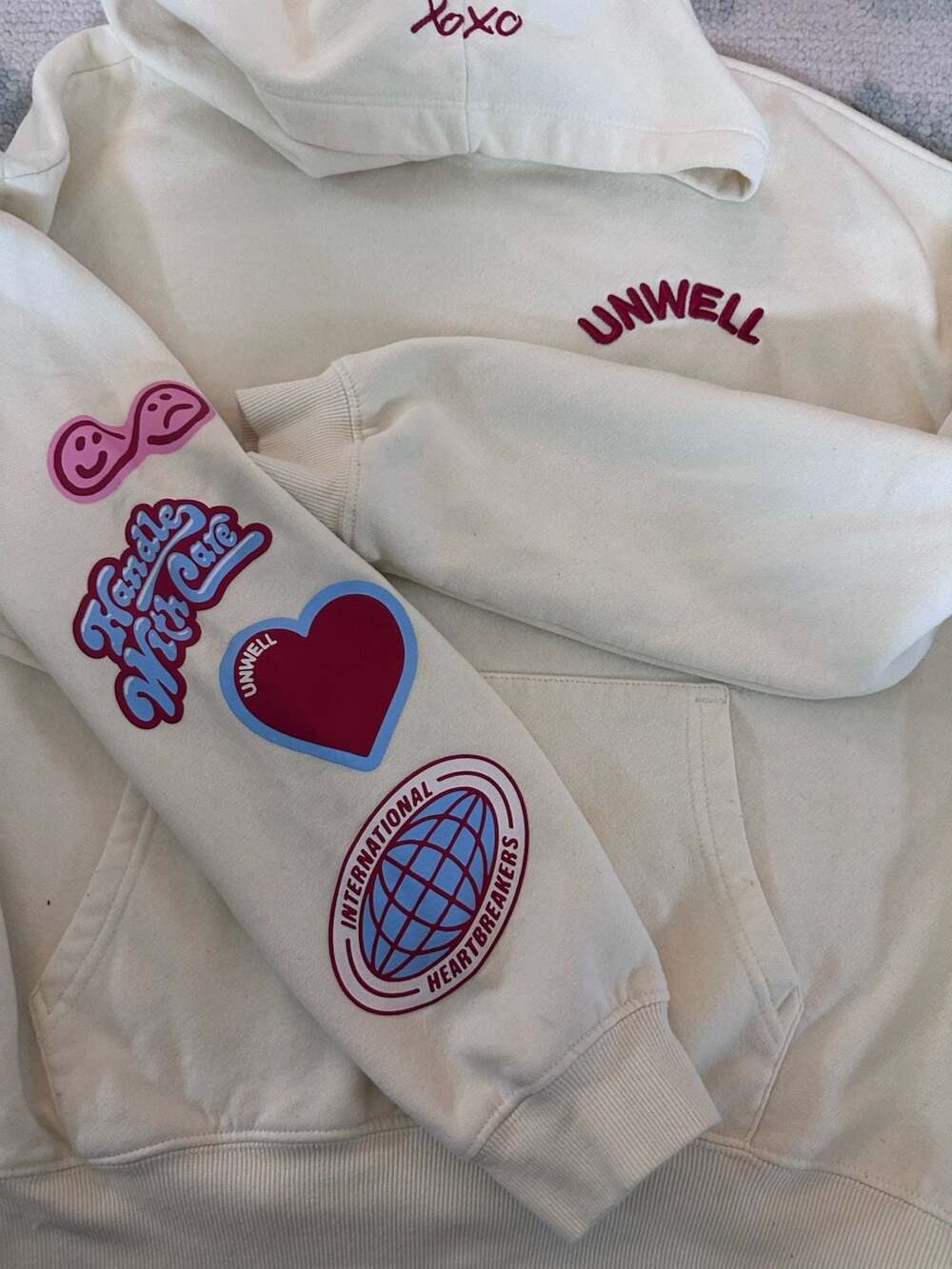 XS Unwell Women's Graphic Hooded Pullover Sweatshirt with Sleeve Patches